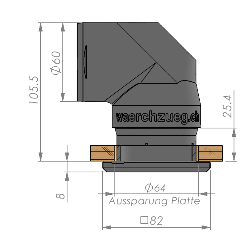 60mm Warmluftauslass Flach, Gitter aufklippbar
