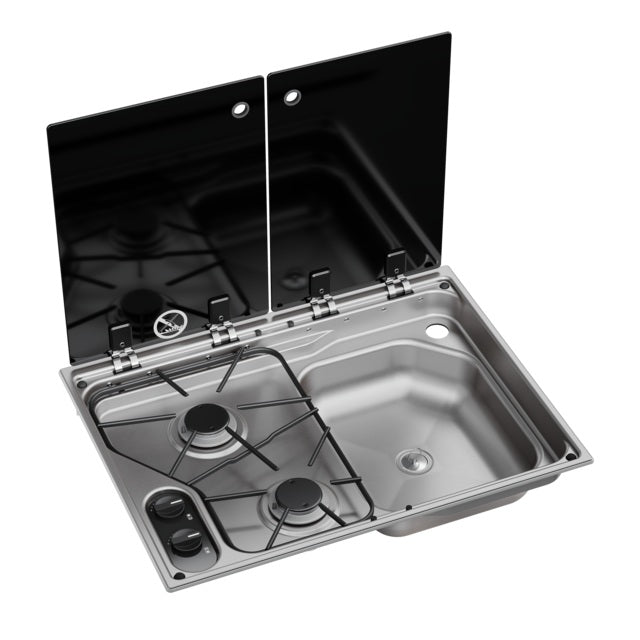 Dometic CVC1600G RH, Combinaison d'une plaque de cuisson à deux feux et d'un évier avec couvercle en verre