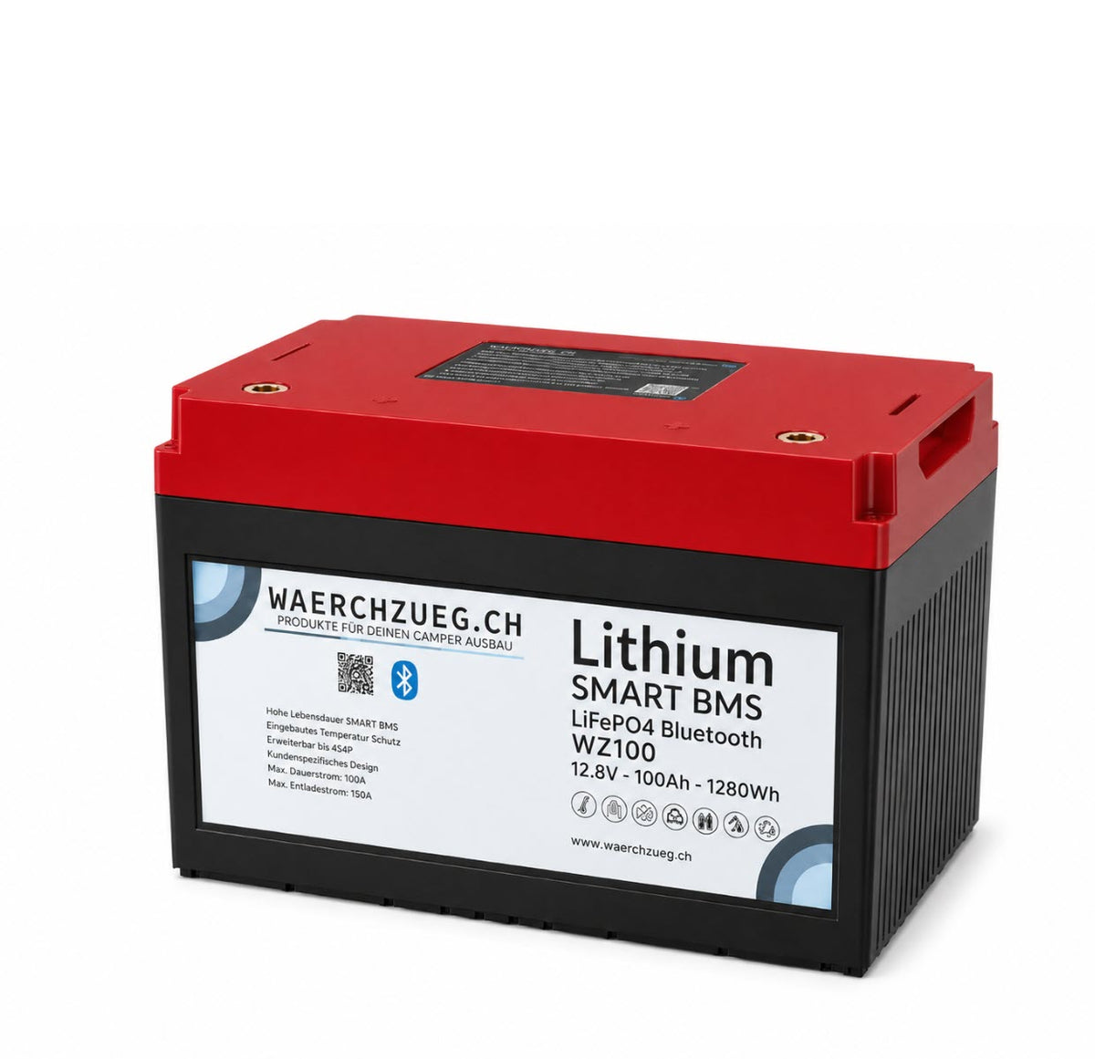 100Ah Lithium LiFePo4 Batterie mit Heizfunktion, 12V, inkl. BMS und Bluetooth, kompakte Masse