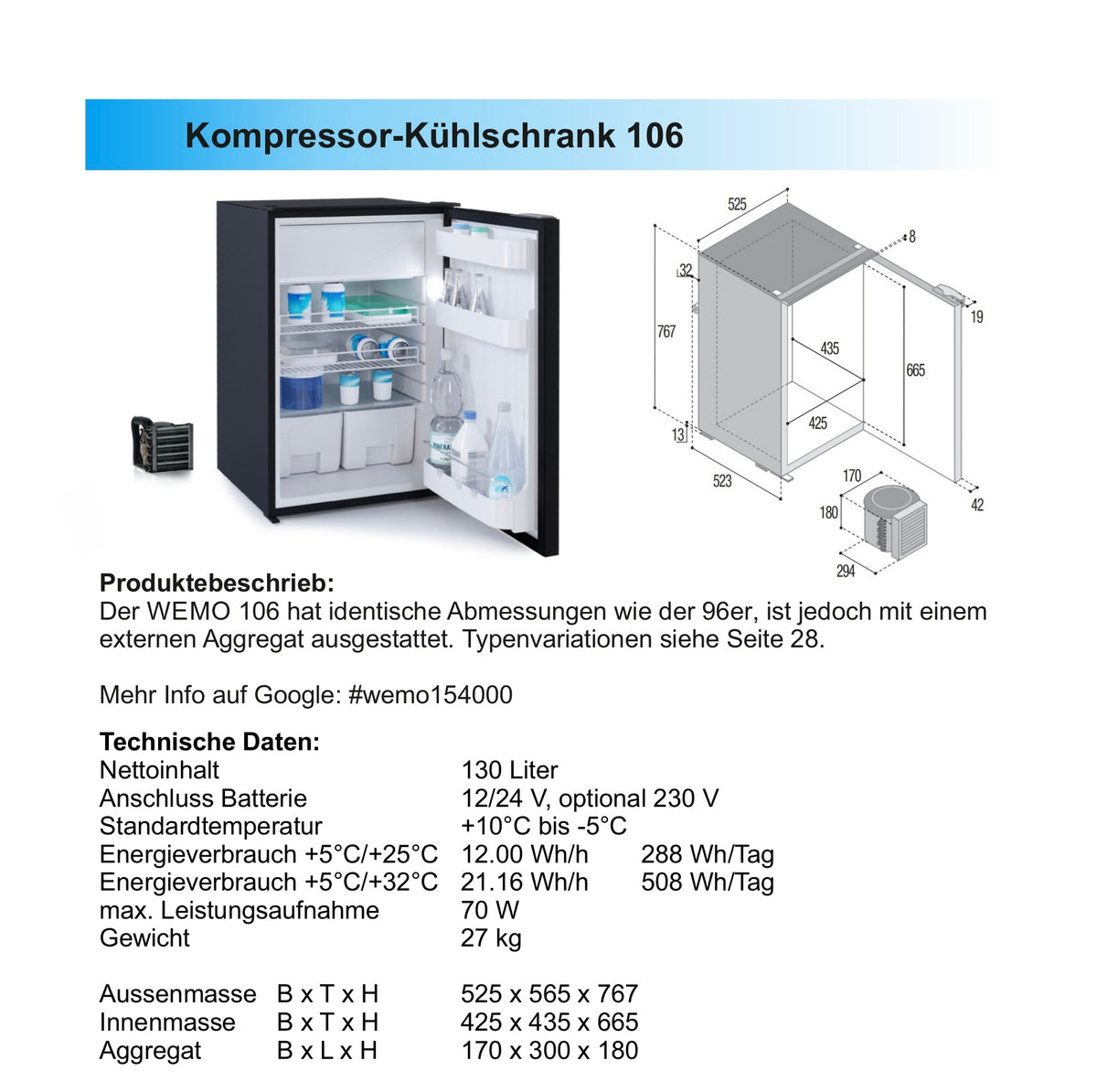 Kompressor Kühlschrank in DIVERSEN GRÖSSEN mit Gefrierfach