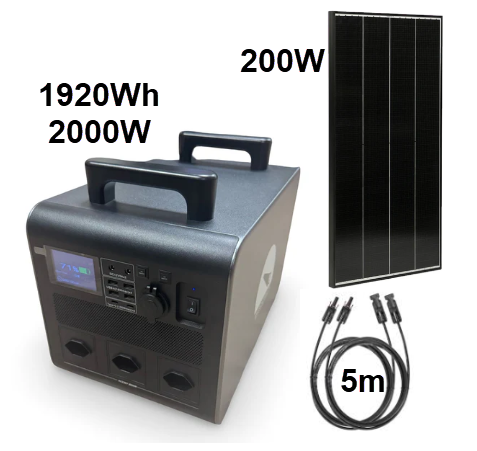 Lottizzazione / energia autosufficiente con accumulo da 1920Wh, inverter da 2000W 230V e solare da 200W.