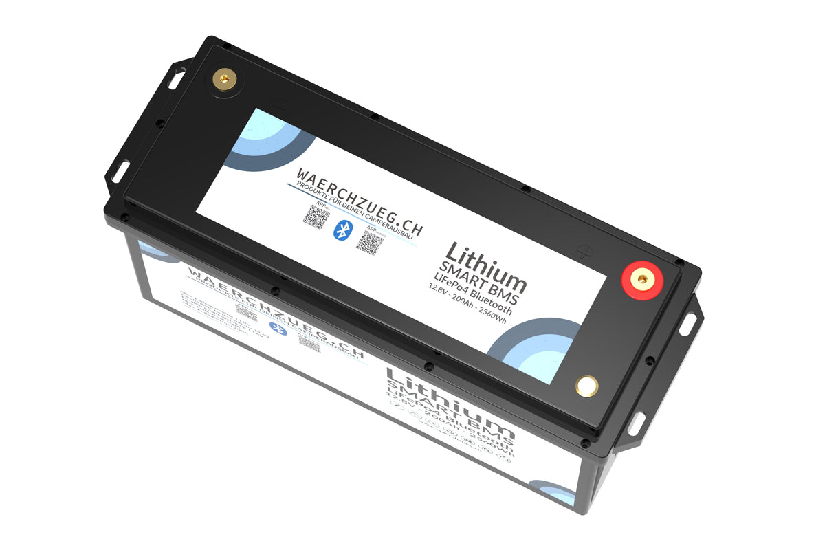 2x 200Ah Lithium LiFePo4 Batterie, 12V, inkl. BMS und Hauptschalter sowie Bluetooth "Doppeldecker"