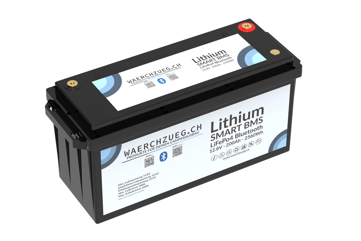 2x 200Ah Lithium LiFePo4 Batterie, 12V, inkl. BMS und Hauptschalter sowie Bluetooth "Doppeldecker"