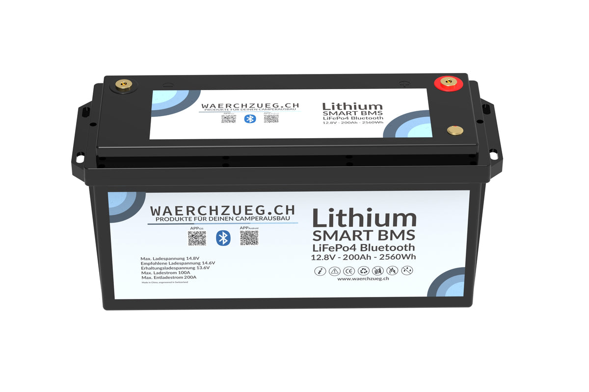 2x 200Ah Lithium LiFePo4 Batterie, 12V, inkl. BMS und Hauptschalter sowie Bluetooth "Doppeldecker"