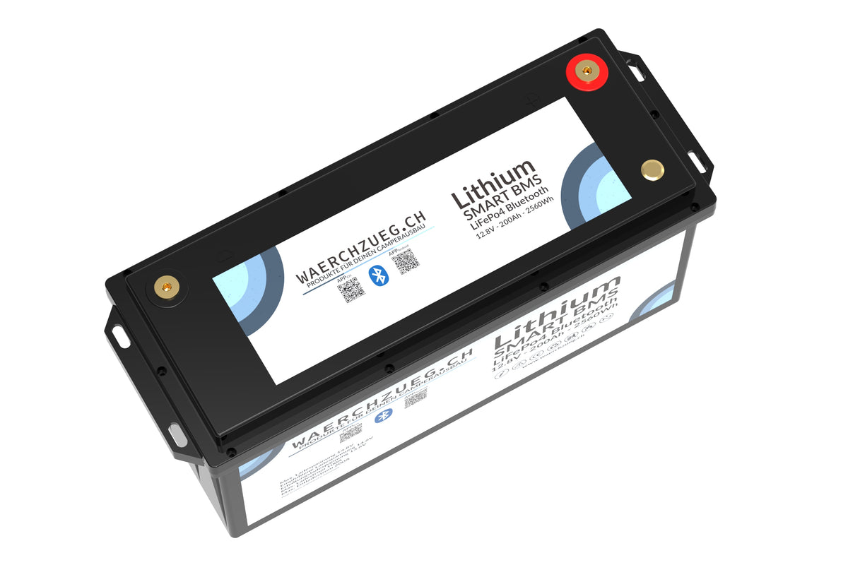 2x 200Ah Lithium LiFePo4 Batterie, 12V, inkl. BMS und Hauptschalter sowie Bluetooth "Doppeldecker"