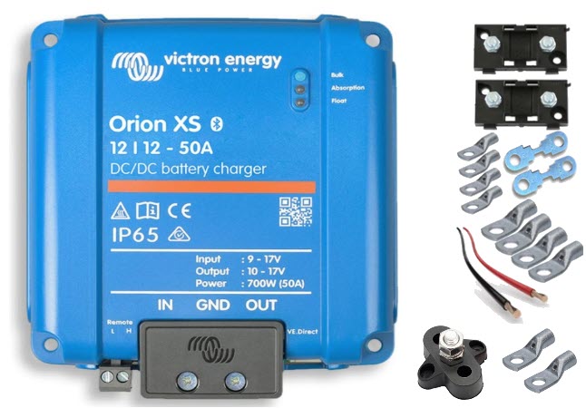 Lieferumfang Orion XS Set: Kabel, Sicherungen, Kabelschuhe, Minusverteiler
