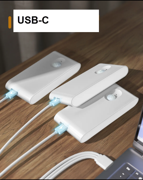 LED con sensore di movimento e lunga durata della batteria, USB-C