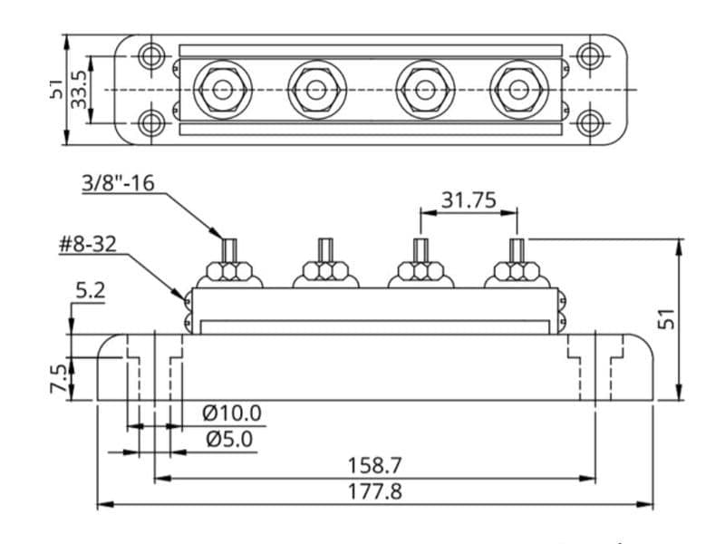 Victron Busbar + Cover 600A, 4x M10, Sammelschiene