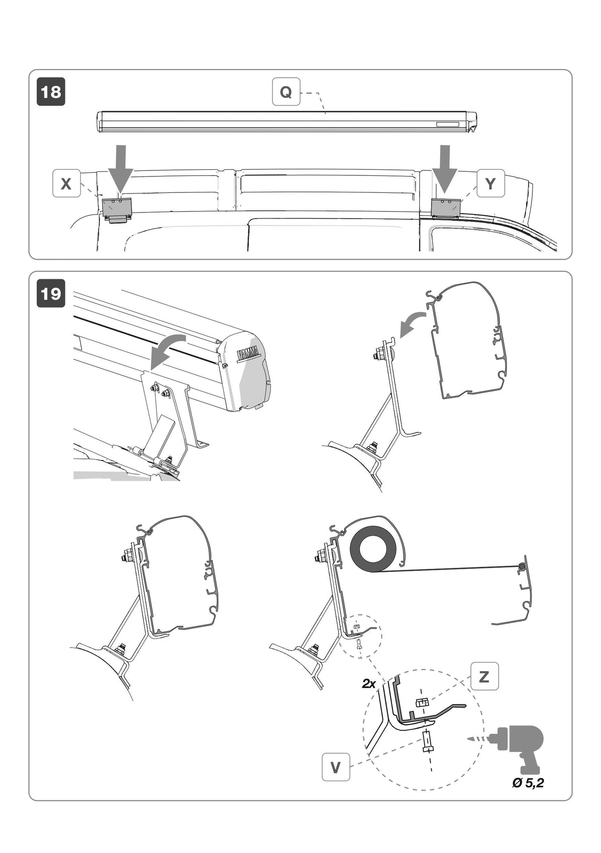 Set tenda da parete Fiamma F45S - bianco - con adattatore PSA - 263cm