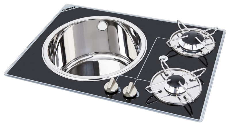 Combiné évier-cuisinière - 2 feux avec verre de sécurité Avec évier intégré