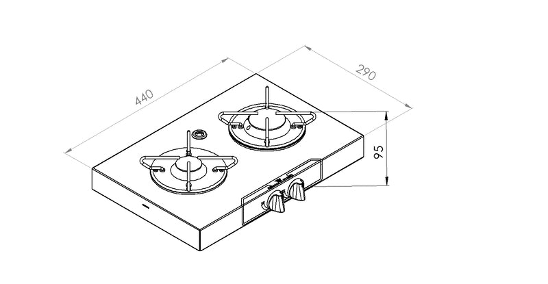 Table de cuisson à gaz 2 feux en inox poli