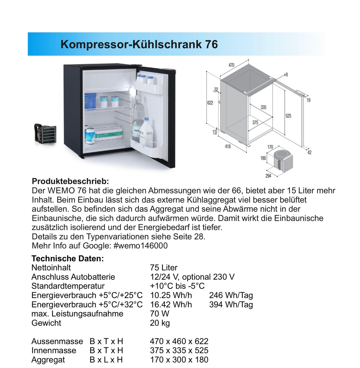 Kompressor Kühlschrank in DIVERSEN GRÖSSEN mit Gefrierfach