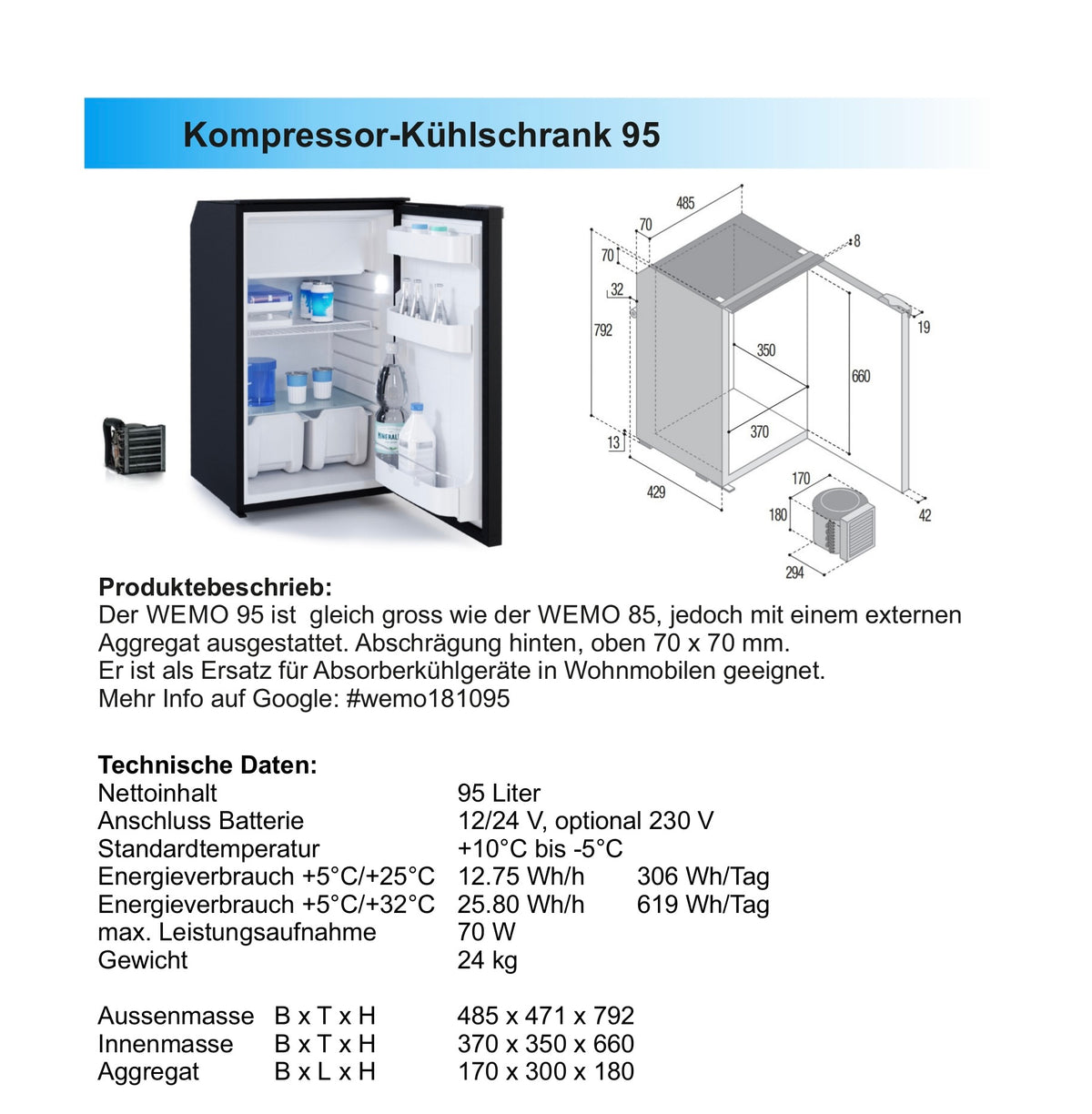 Kompressor Kühlschrank in DIVERSEN GRÖSSEN mit Gefrierfach