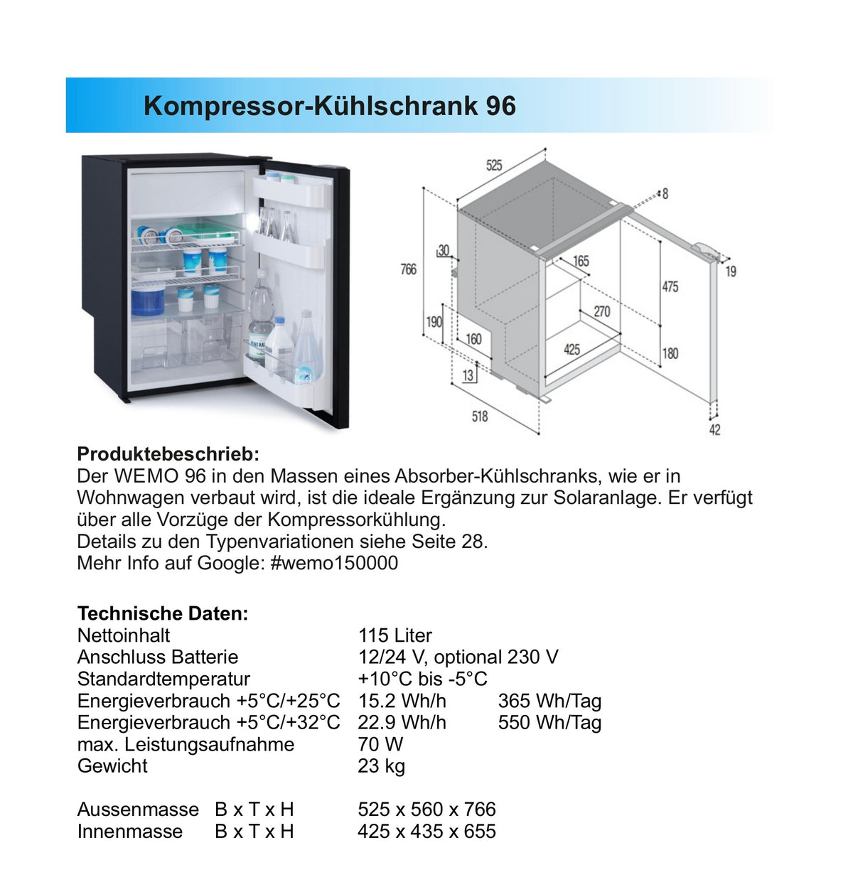 Kompressor Kühlschrank in DIVERSEN GRÖSSEN mit Gefrierfach