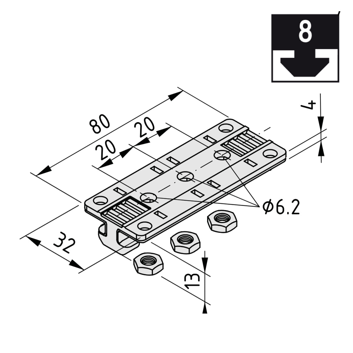 Guide du chariot coulissant 8 80x40