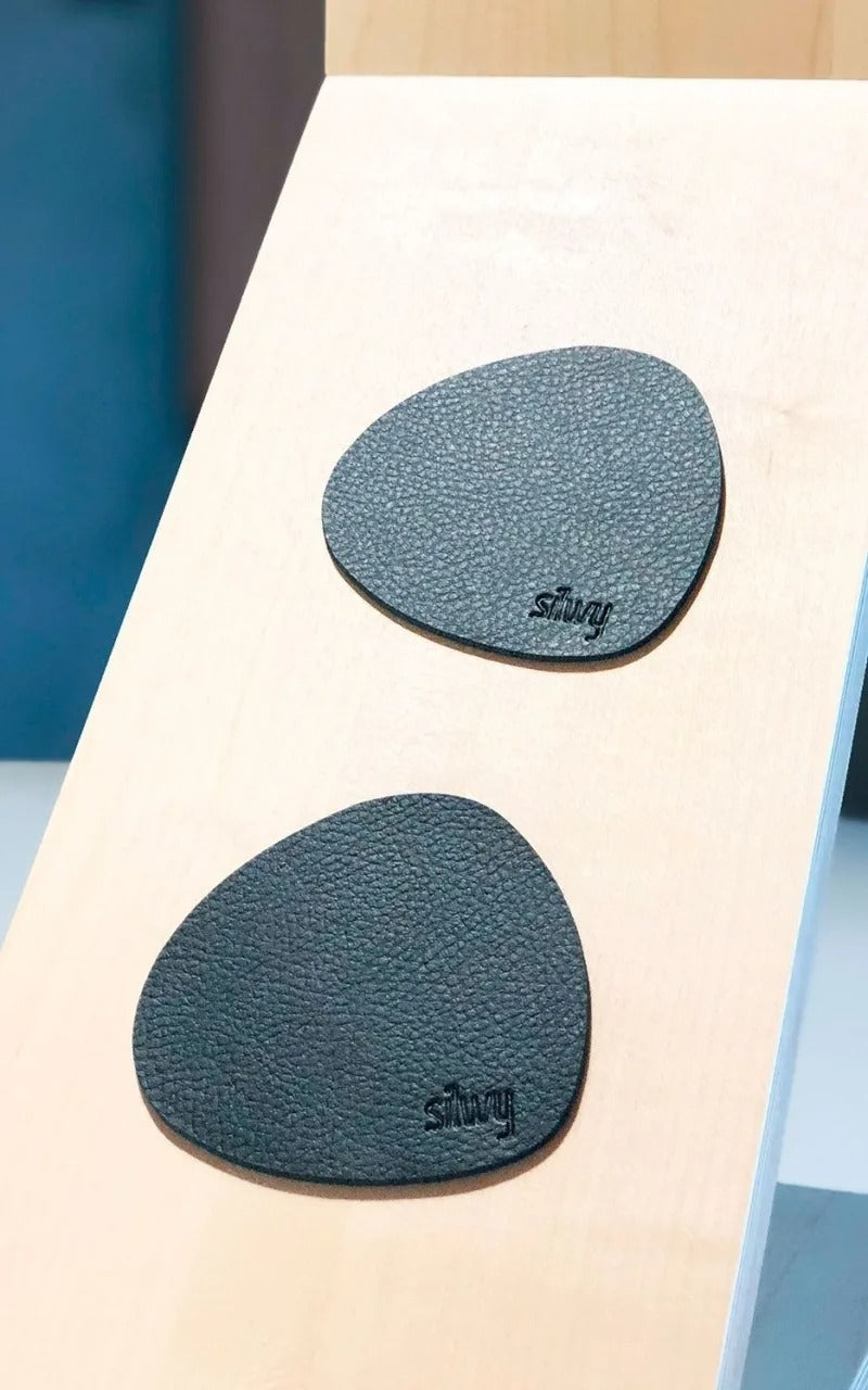 Silwy magnétique dessous de verre set de 2 pièces en cuir noir