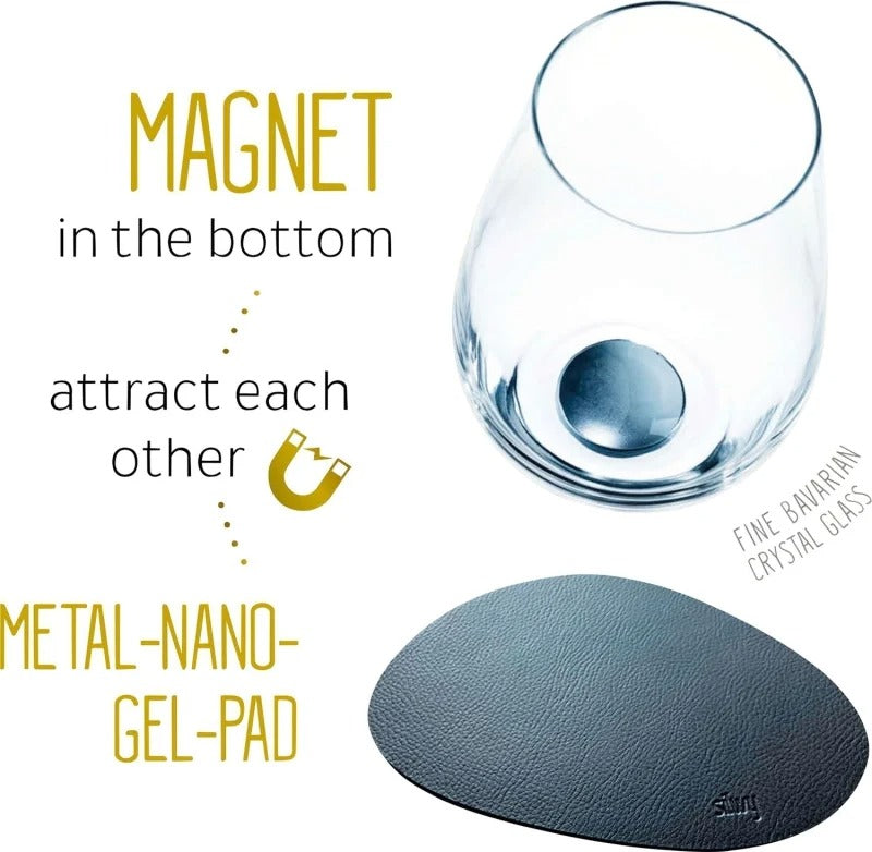 Silwy magnétique dessous de verre set de 2 pièces en cuir noir