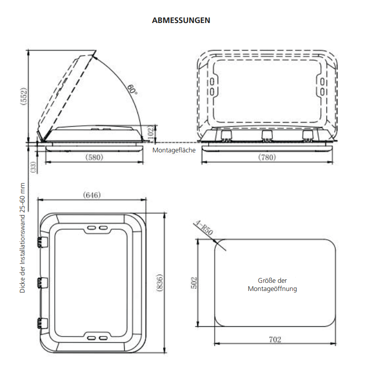 Lanterneau Berger 70 x 50 transparent avec éclairage LED