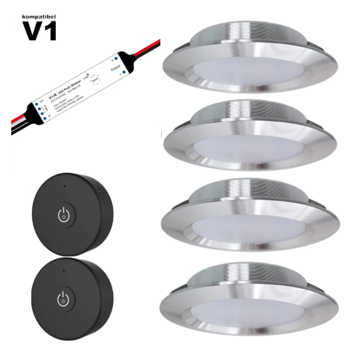 V1 2x télécommande et récepteur avec fonction de variation, y compris 4 LED encastrées