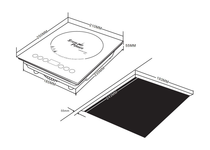 Table de cuisson à induction encastrable Sterling | 1000 Watt - 210 x 250 x 55mm | IH2L