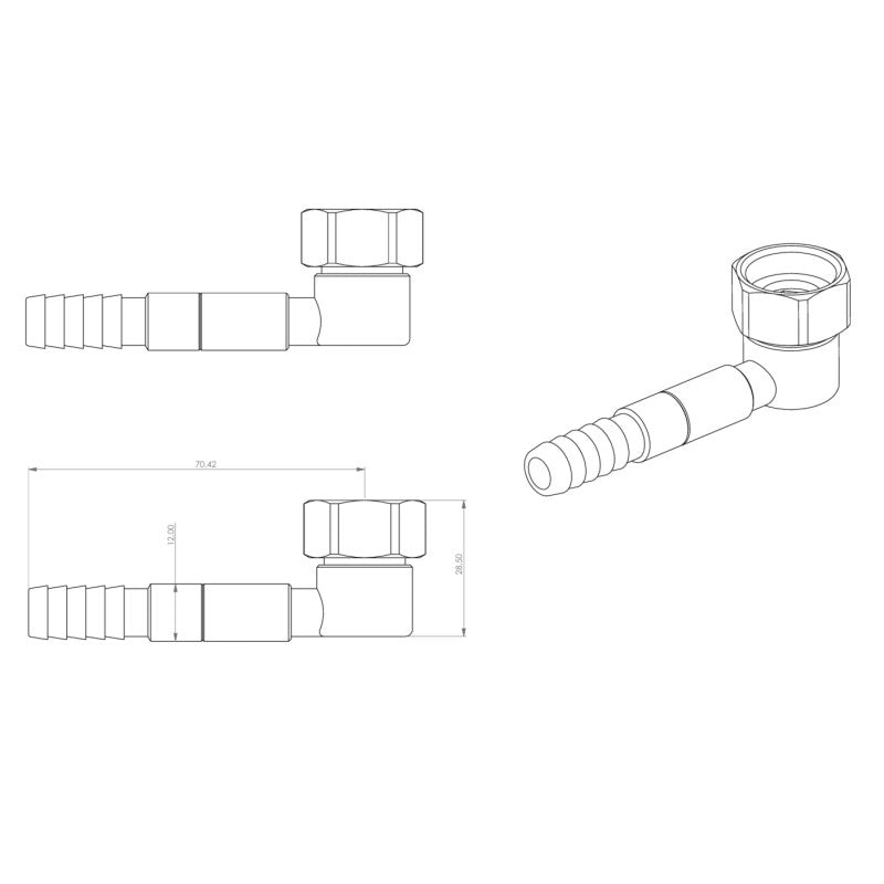 Messing Ellbogen 1/2" UM mit Quick-Fit Anschluss und 10mm