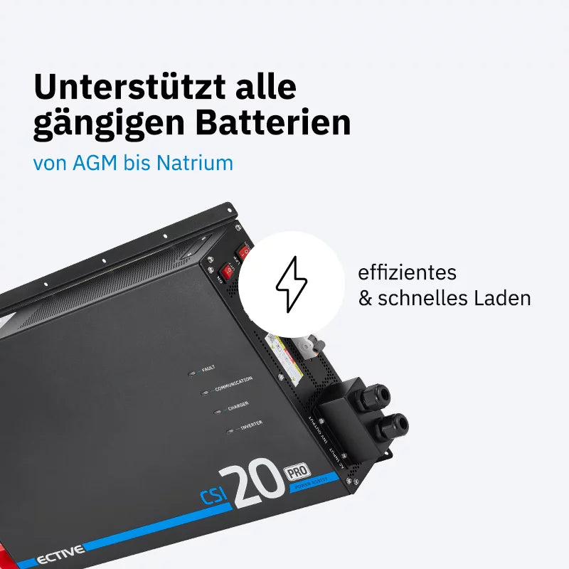 ECTIVE CSI 20 PA-RCD PRO Onduleur sinusoïdal 2000W/12V avec priorité au réseau et chargeur 125 A / 1500 W