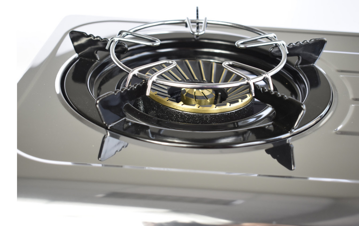 Fornello a gas in acciaio inox a 2 fuochi da campeggio 7,6KW con fornello a propano a fiamma turbo (nj-60)