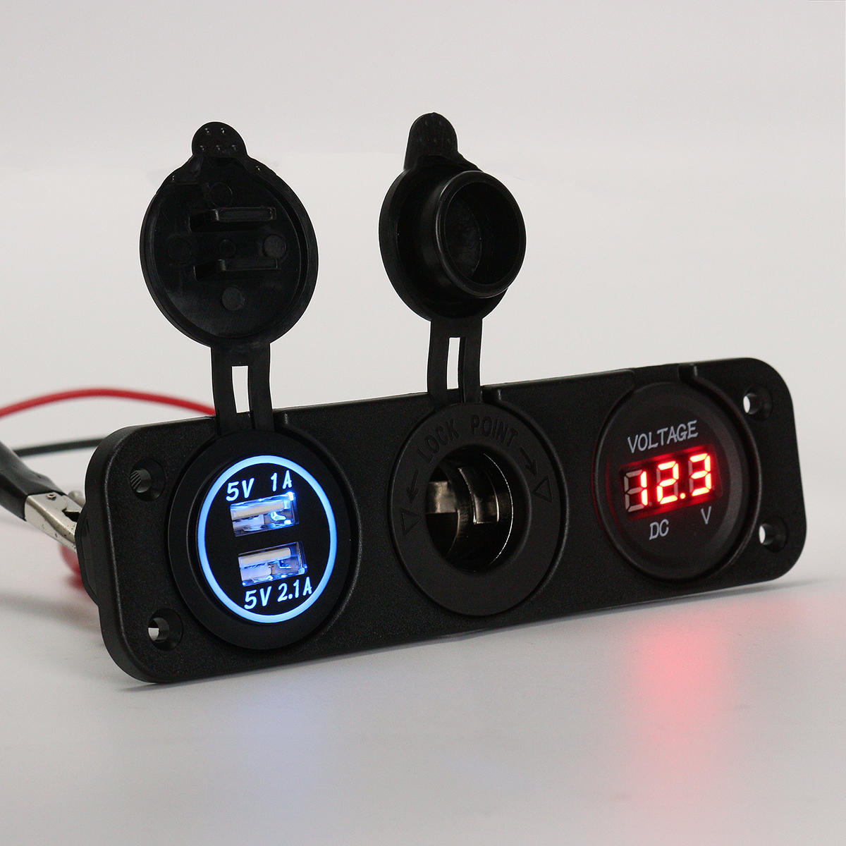 DC 12V Dual-USB Port, mit Zigarettenbuchse und Batterievoltanzeige