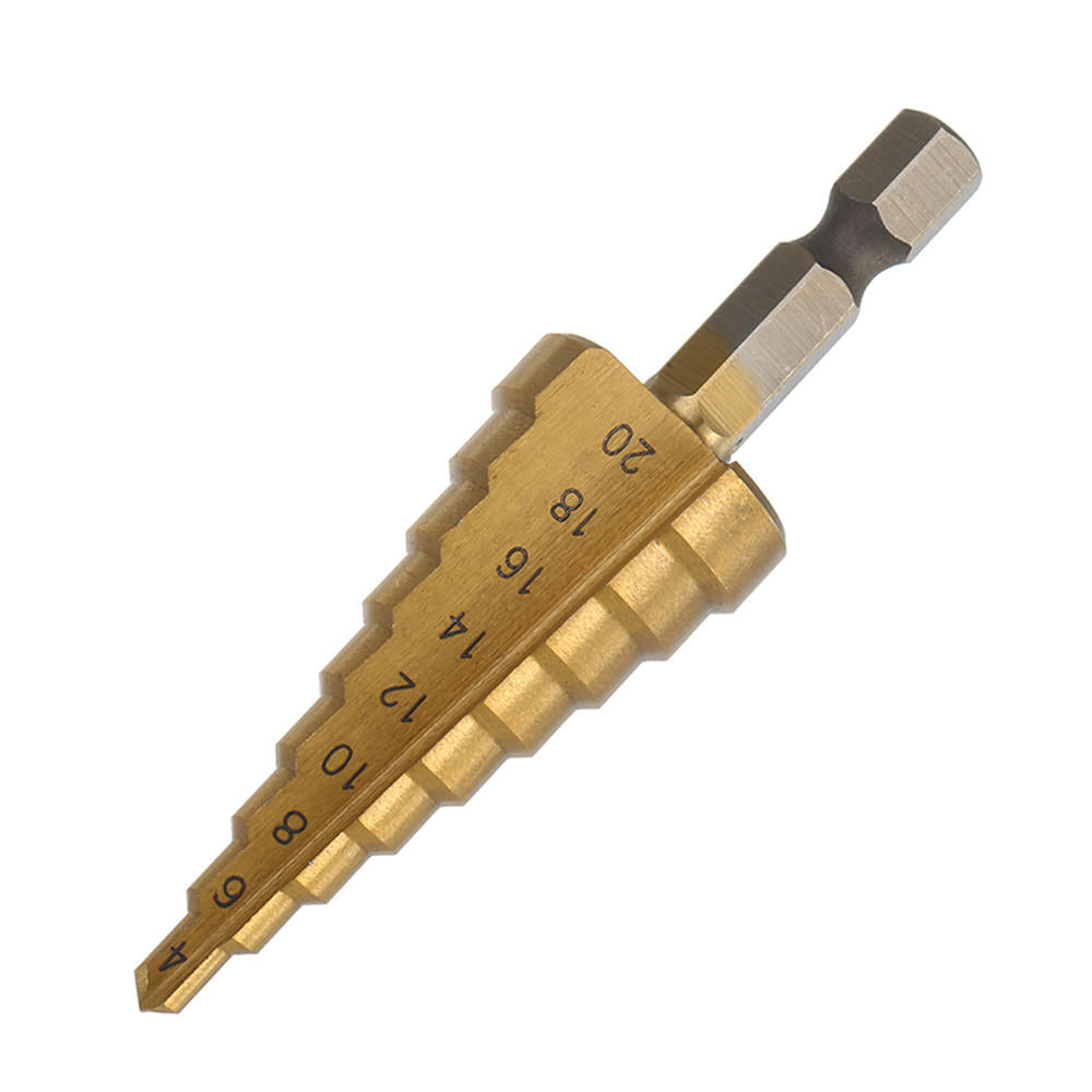 Stufenbohrerset Titanbeschichtet mit Bitaufnahme, Bohrweite 3-12/4-12/4-20mm
