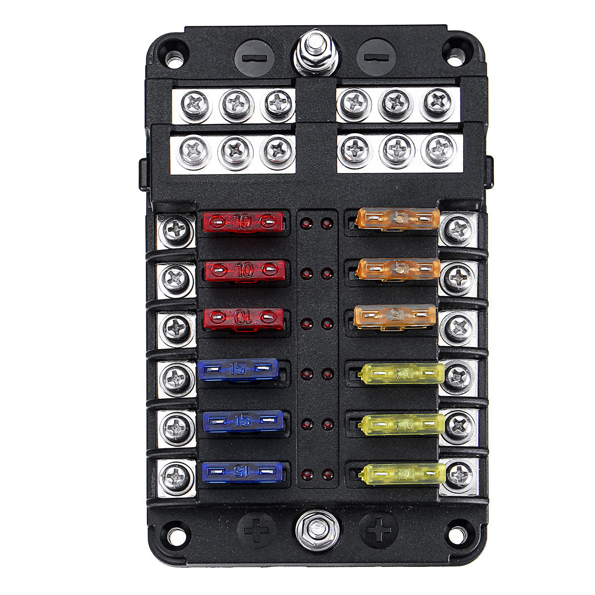 Portafusibili a 12 poli con spia LED, incluso distributore negativo, fino a 32V