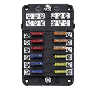 12-poliger Sicherungskastenhalter mit LED-Anzeigelampe, inkl. Minusverteiler, bis 32V