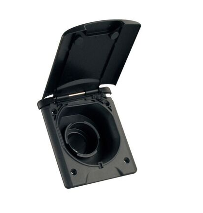 Filler neck with magnetic flap - black, plastic water filler neck