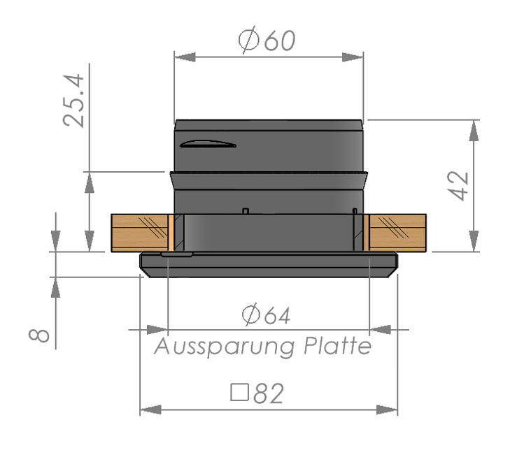 60mm Warmluftauslass Flach, Gitter aufklippbar