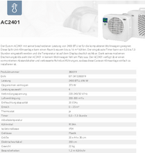 Laden Sie das Bild in den Galerie-Viewer, Eurom AC2401 Split Unit Klimaanlage 696 W, 2400 BTU