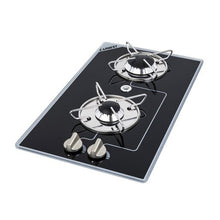 Laden Sie das Bild in den Galerie-Viewer, Einbau-Gaskochfeld 2-flammig - Brenner hintereinander aus hochwertigem Sicherheitsglas