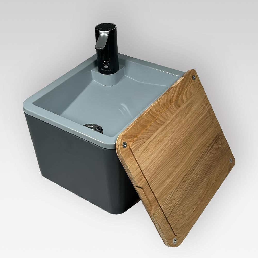 Trelino® Splash S / L • mobiles Waschbecken Weiss / Schwarz und mit oder ohne Deckel
