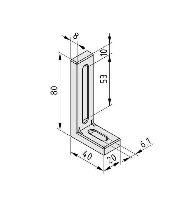 Staffa di montaggio 80x40 per profili in alluminio, nero