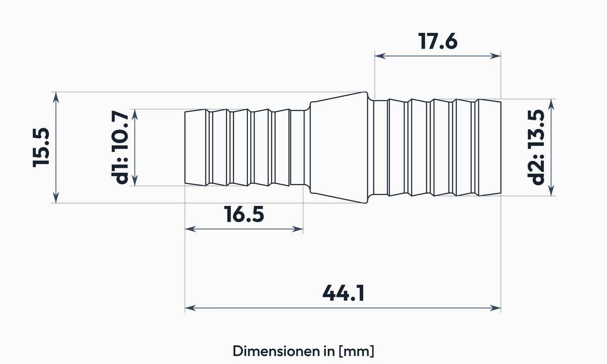 Schlauchverbinder gerade 10.7 – 13.5 mm – Masszeichnung