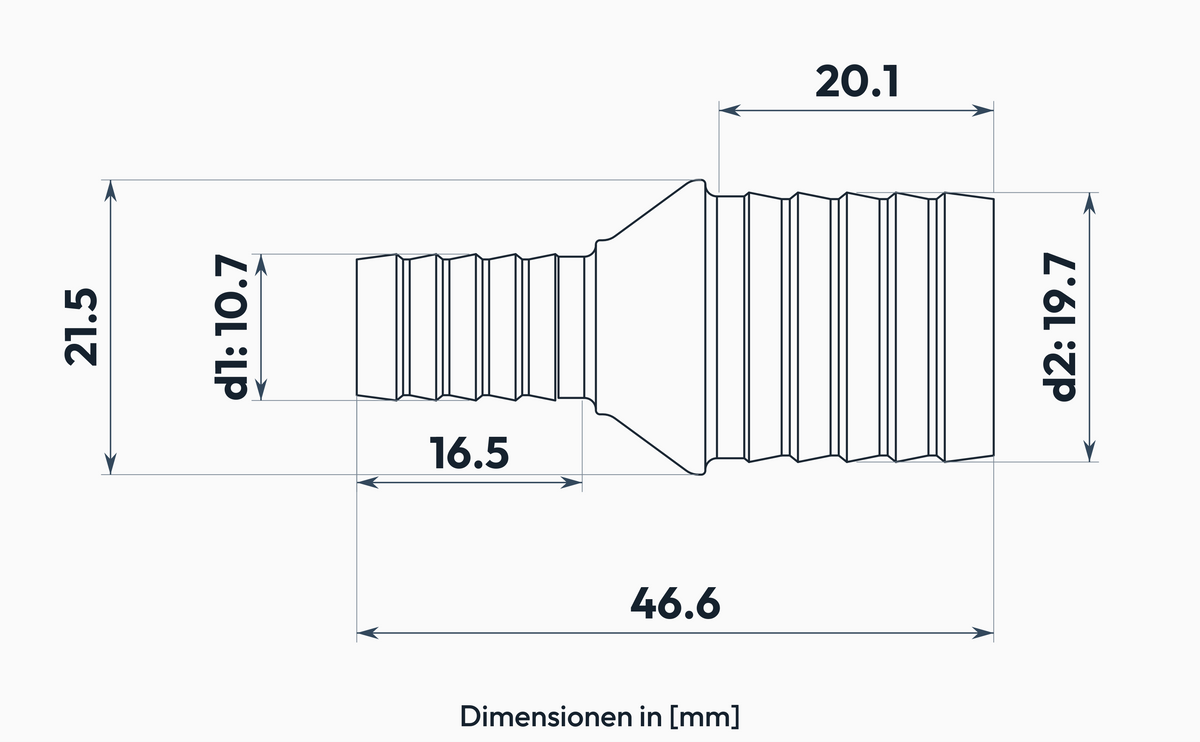 Schlauchverbinder gerade 10.7 – 19.7 mm – Masszeichnung