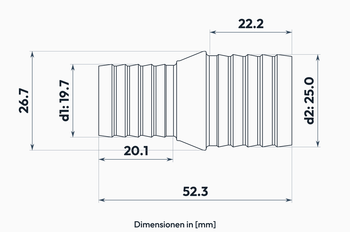 Schlauchverbinder gerade 19.7 – 25.0 mm – Masszeichnung