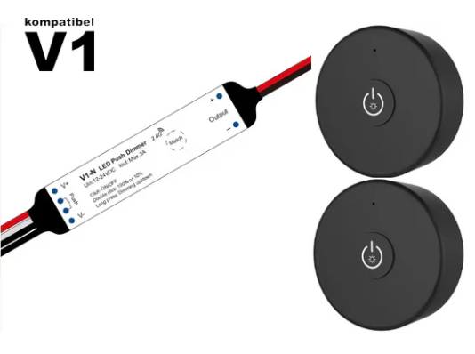 Mini récepteur radio incluant 2x télécommande, variateur LED, jusqu'à 36 watts (compatible V1)