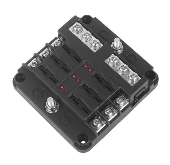 6-poliger Sicherungskastenhalter mit LED-Anzeigelampe, inkl. Minusverteiler, bis 32V