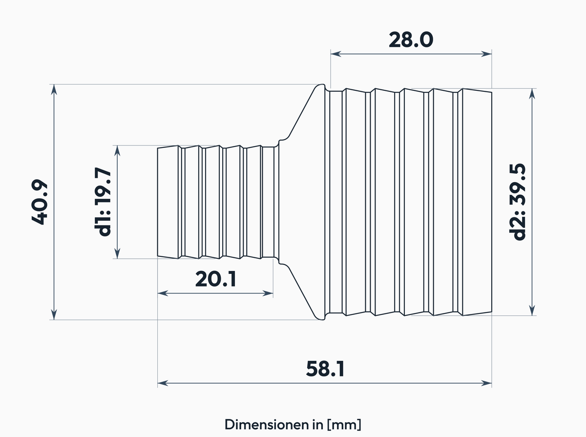 Schlauchverbinder gerade 19.7 – 39.5 mm – Masszeichnung