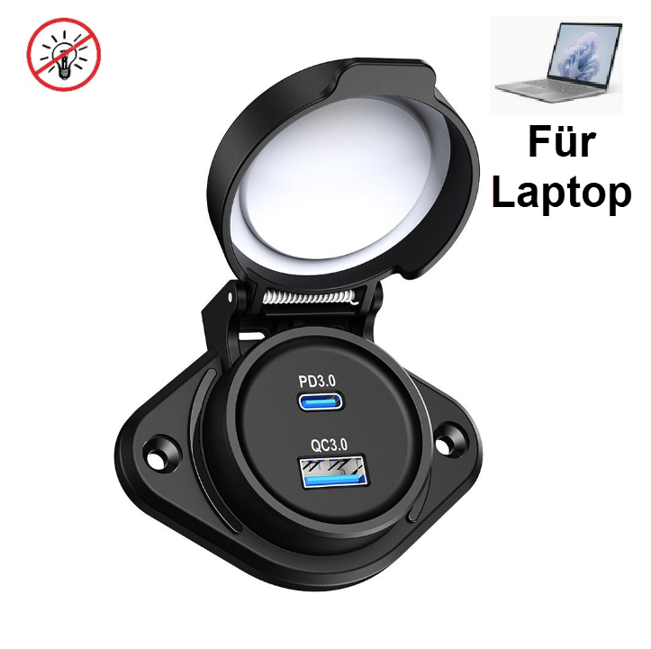 12V USB-A und USB-C PD3 100W bis 20V, für Handy Schnellladung und Laptop geeignet, ohne Beleuchtung