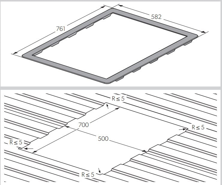 Dometic Adapter Rahmen für Midi Heki 700 x 500 mm für Fiat Ducato und Baugleiche