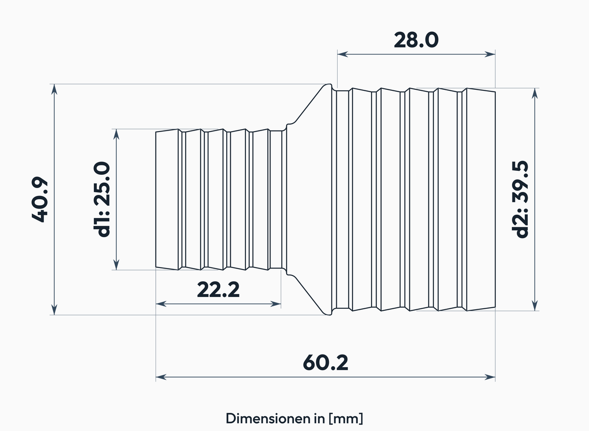 Schlauchverbinder gerade 25.0 – 39.5 mm – Masszeichnung
