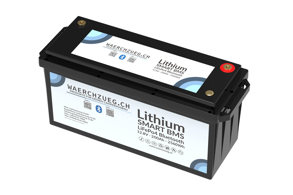 2x 200Ah Lithium LiFePo4 Batterie, 12V, inkl. BMS und Hauptschalter sowie Bluetooth "Doppeldecker"
