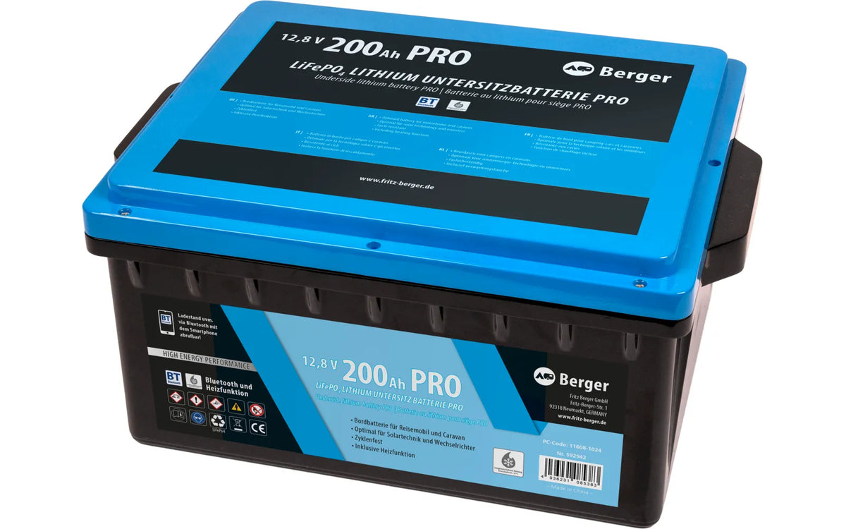 Berger LiFePO4 Lithium Untersitz-Batterie Pro 200Ah 12V mit Bluetooth & Heizung