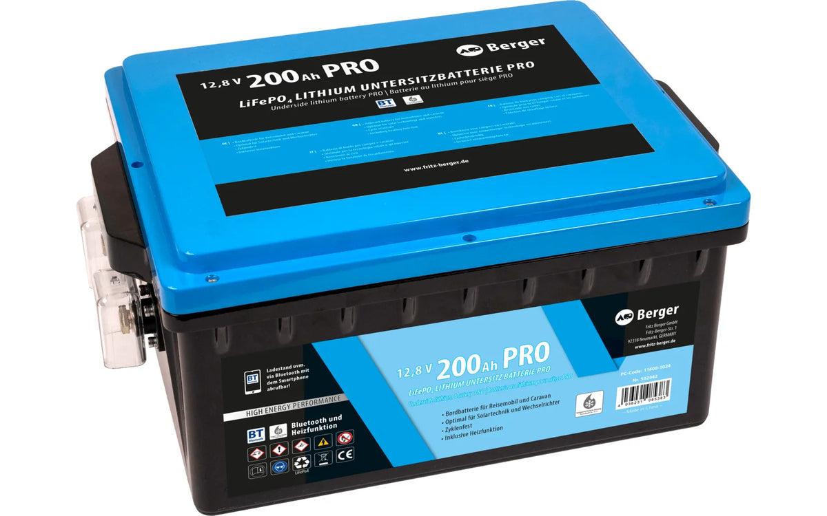 Berger LiFePO4 Lithium Untersitz-Batterie Pro 200Ah 12V mit Bluetooth & Heizung