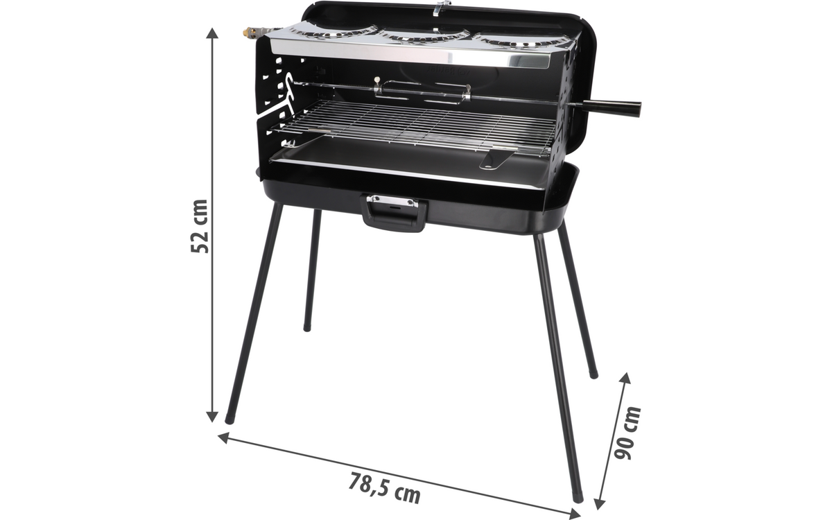 Berger Koffergasgrill mit Massangaben 78,5 x 52 x 90 cm